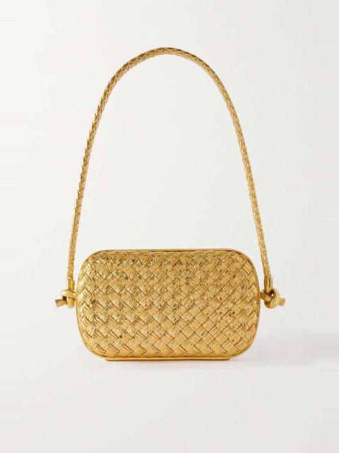 Knot-embellished metallic intrecciato plissé leather shoulder bag