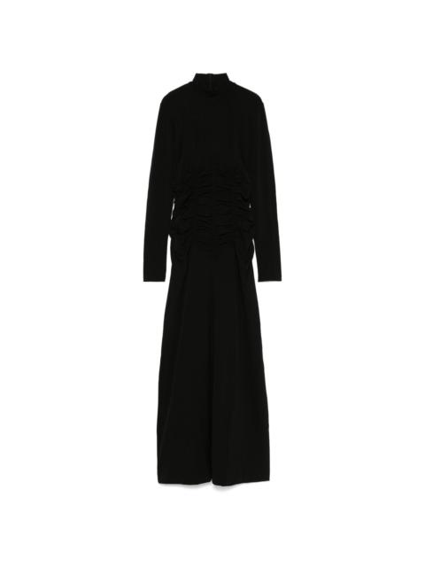high-neck ruched gown