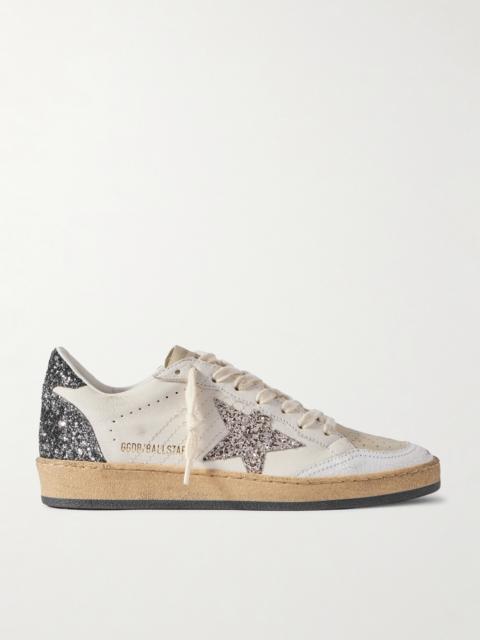 Golden Goose Ballstar Glittered Distressed Leather Sneakers