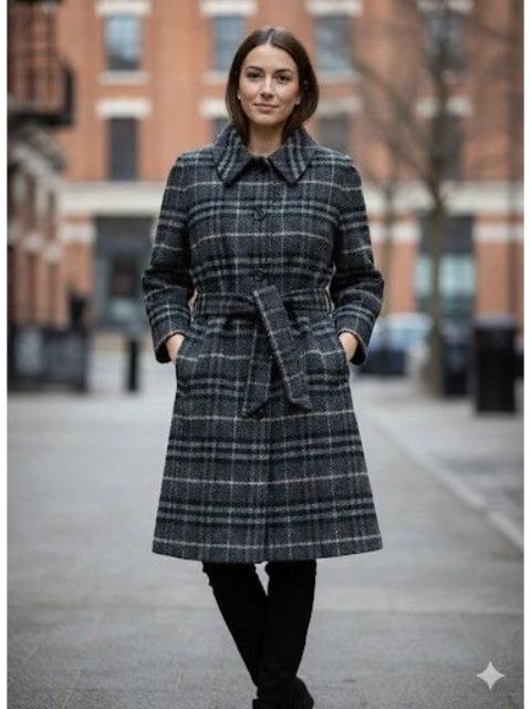 Burberry BURBERRY LONDON WOOL PLAID BELTED COAT