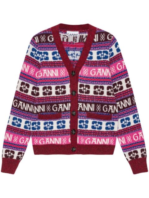 GANNI intarsia-logo V-neck cardigan