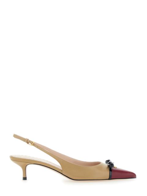Valentino Valentino Garavani Women Beige Décolleté With Bow And Logo Plaque On The Front In Leather Woman