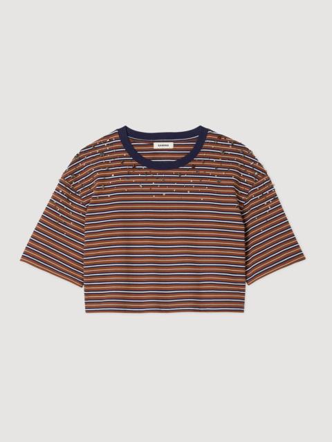 Sandro STRIPED RHINESTONE T-SHIRT