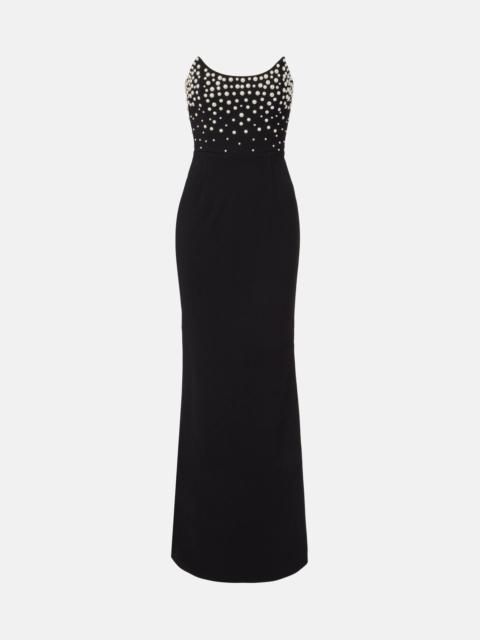 REBECCA VALLANCE Lynette embellished crêpe bustier gown
