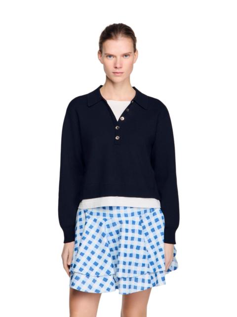 Sandro SANDRO Metal button layered collar sweater in Navy Blue at Nordstrom