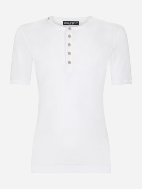 Dolce & Gabbana Fine-rib cotton granddad-neck T-shirt