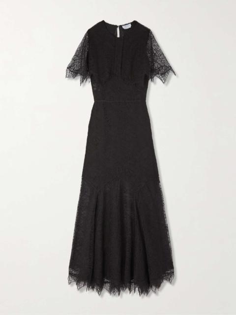 Cape-effect lace midi dress Black