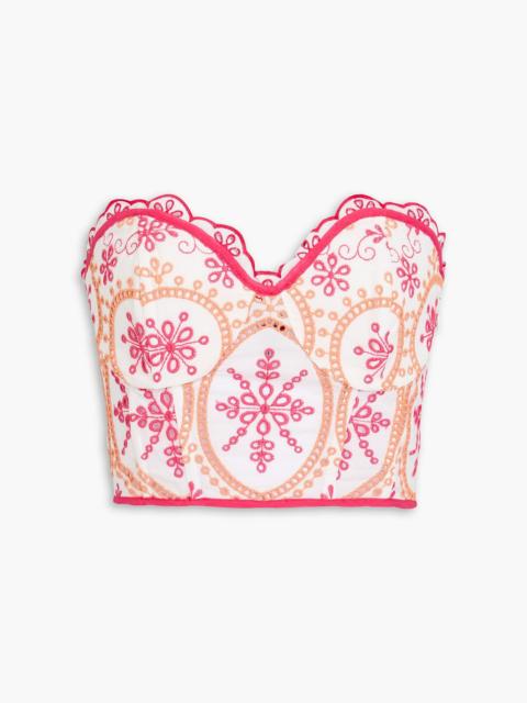 Charo Ruiz Lita strapless cropped broderie anglaise cotton-blend top