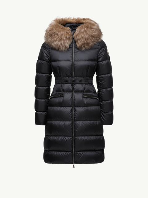 Moncler Boedic Hooded Shearling-Trimmed Long Down Jacket
