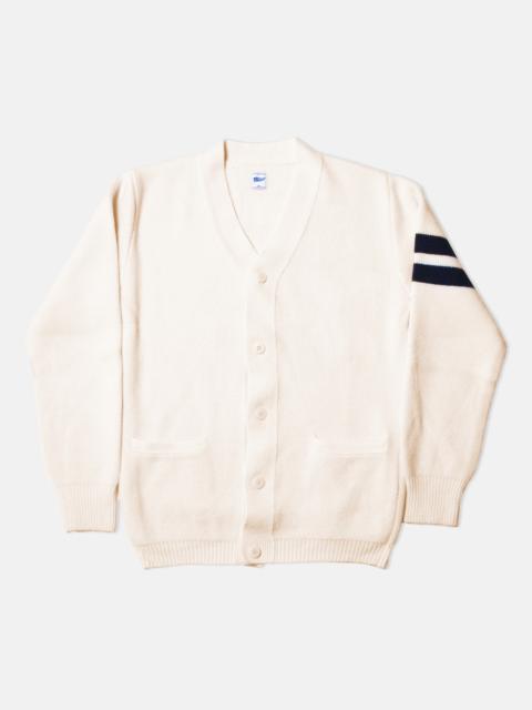 J. PRESS WHITE WOOL VARSITY CARDIGAN - TRIM FIT