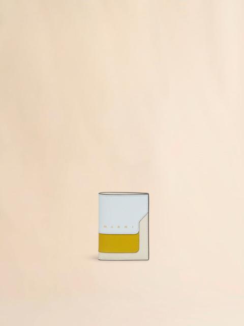 Marni LIGHT GREEN, CREAM AND YELLOW SAFFIANO LEATHER BI-FOLD WALLET