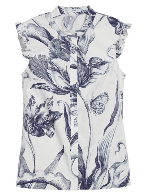 Erdem Erdem Print Sleeveless Cotton Shirt in Botanical Engraving Ivory at Nordstrom