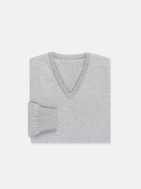 J. PRESS MADE-IN-SCOTLAND LIGHT GREY CASHMERE V-NECK SWEATER - CLASSIC FIT
