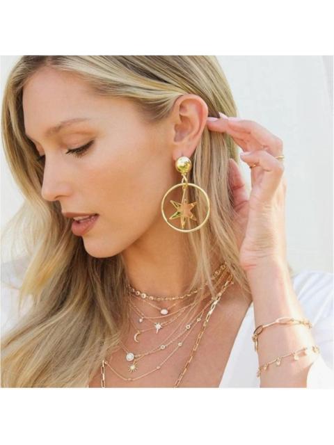 Other Designers NWT Ettika Star Dangle‎ Hoop Earrings  Gold Plated $44