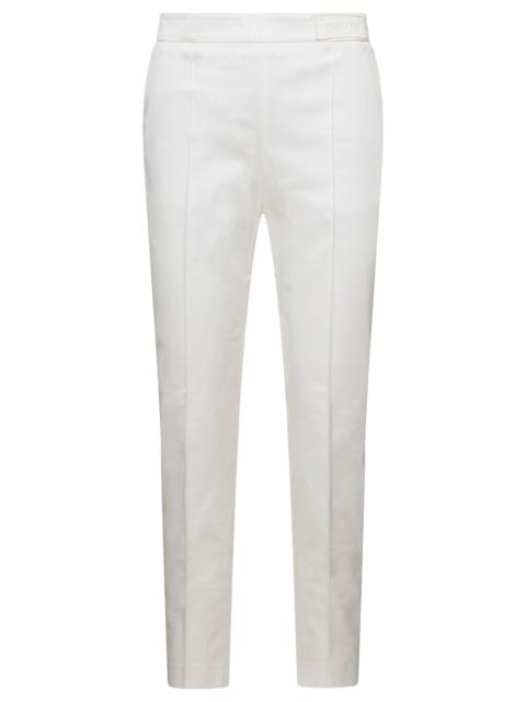 Moncler Moncler Women White Straight Pants With Tonal Logo Patch In Stretch Cotton Woman