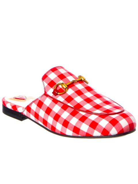 GUCCI New Gucci Princetown Red White Gingham Plaid Slide Loafer Mule Slipper Flat 8.5