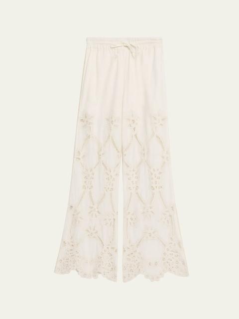 VERONICA BEARD Daisy Wide-Leg Eyelet Pants