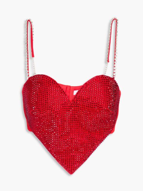 AREA Cropped crystal-embellished wool-blend crepe bustier top