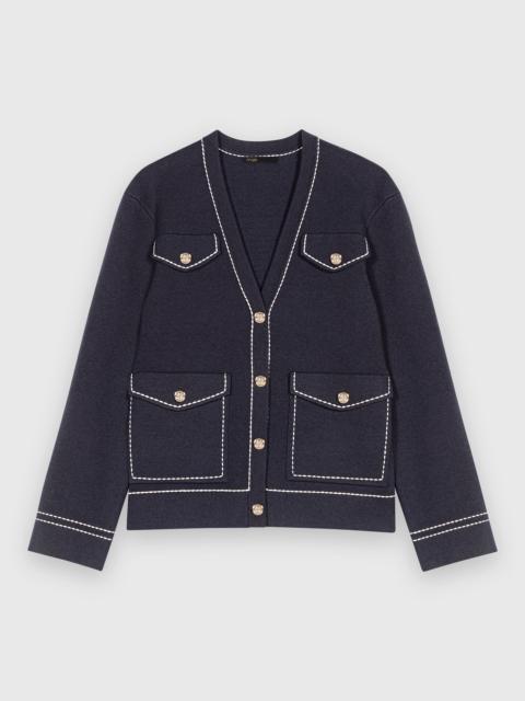 maje Long topstitched knit cardigan