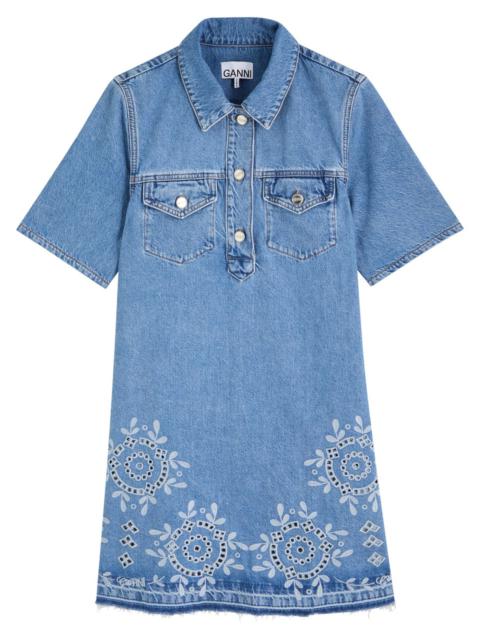 Ganni Broderie Anglaise Denim Mini Dress