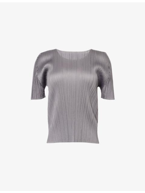 Pleats Please Issey Miyake Round-Neck Pleated Knitted T-Shirt