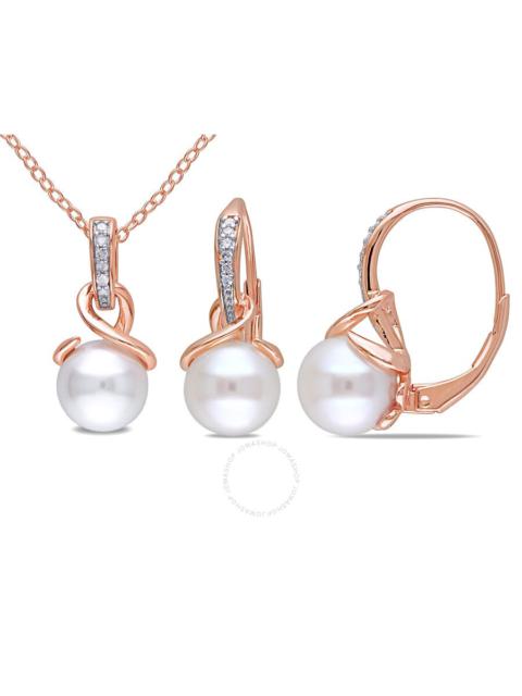 Other Designers AMOUR 1/10 CT TW Diamond and 8 - 8.5 Mm Cultured Freshwater Pearl Swirl Leverback Earrings and Penda