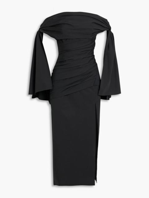 CAROLINA HERRERA Off-the-shoulder draped cotton-blend poplin midi dress