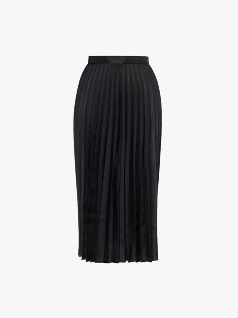 Structured-waistband pleated woven midi skirt