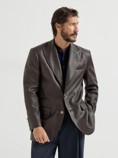 Brunello Cucinelli Matte calfskin blazer with peak lapels