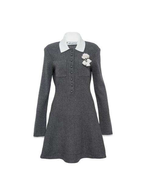 self-portrait Grey Crochet Flower Collared Dress