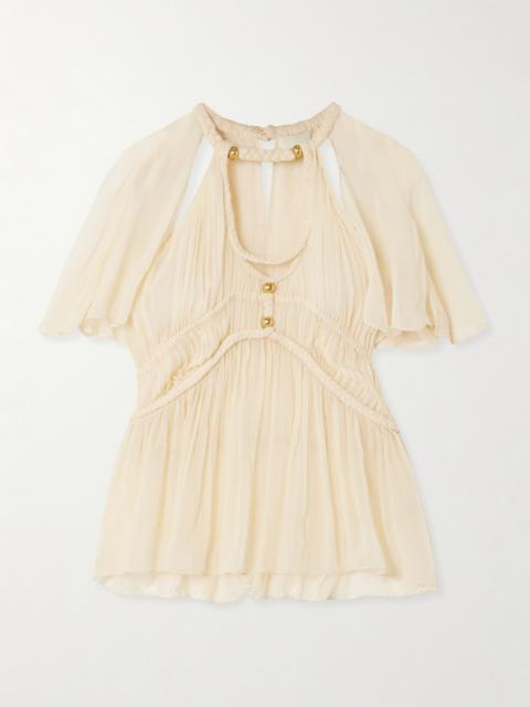 Isabel Marant Rosaline Embellished Braided Silk-crepon Blouse