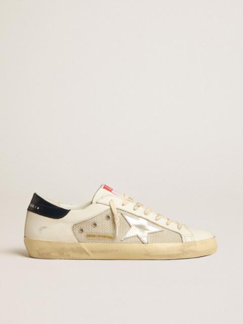 Golden Goose Super-Star LTD in mesh and leather with silver star and blue heel tab