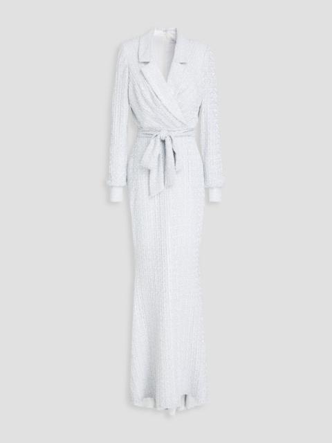 Other Designers Wrap-effect embellished lamé gown