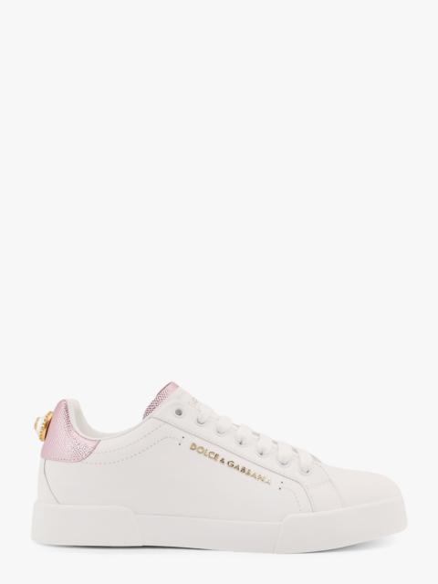 Dolce & Gabbana Portofino Leather Low-Top Sneakers With Lateral Lettering Logo