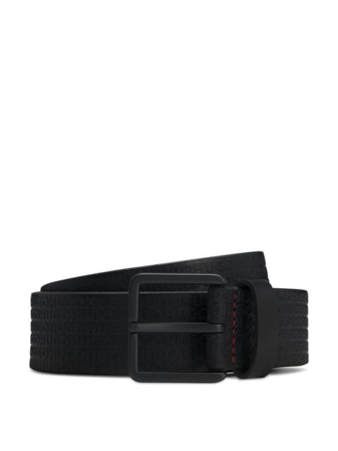 HUGO LEATHER BELT WITH EMBOSSED LOGOS
