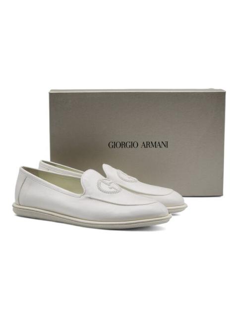 GIORGIO ARMANI Giorgio Armani Vintage Nappa Leather Loafers with Embroidered Logo White $1150