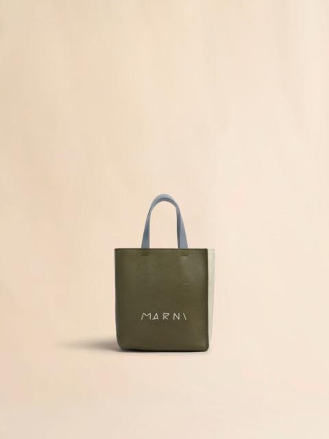 Marni DEEP GREEN CREAM AND BLUE LEATHER MUSEO MINI BAG WITH MARNI MENDING EMBROIDERY