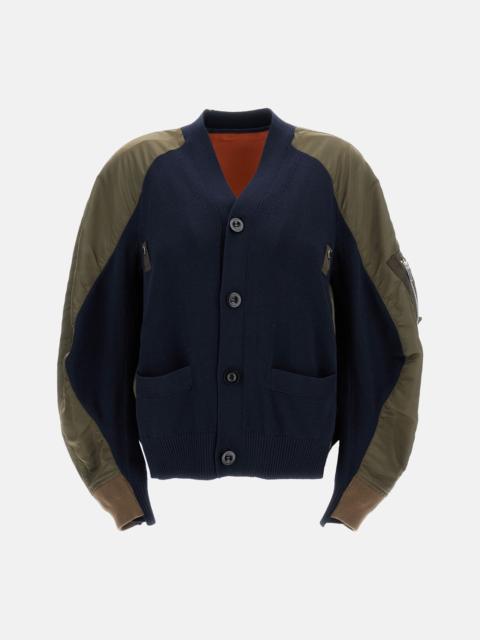 sacai Sacai Women Nylon Twill X Knit Cardigan