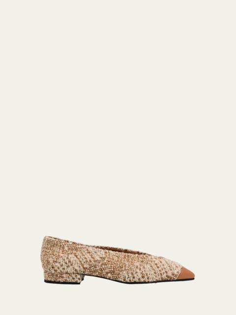 Loro Piana Rebecca Tweed Cap-Toe Ballerina Flats