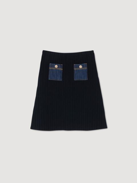 Sandro MINI KNIT AND DENIM SKIRT
