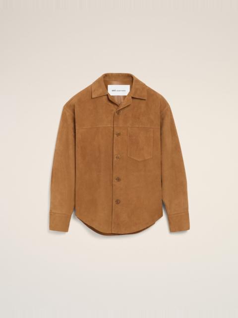 AMI Paris BROWN GOAT LEATHER BUTTONED OVERSHIRT