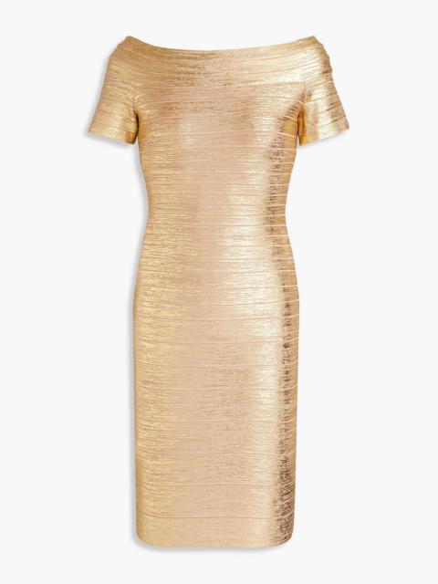 Other Designers Metallic coated bandage mini dress