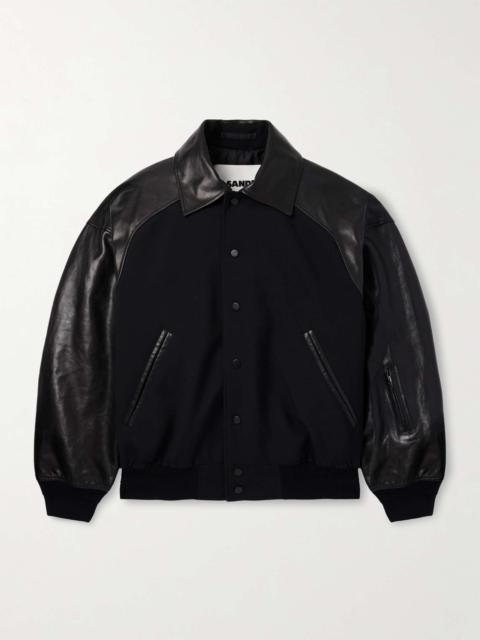 Oversized Leather-Trimmed Wool Varsity Jacket