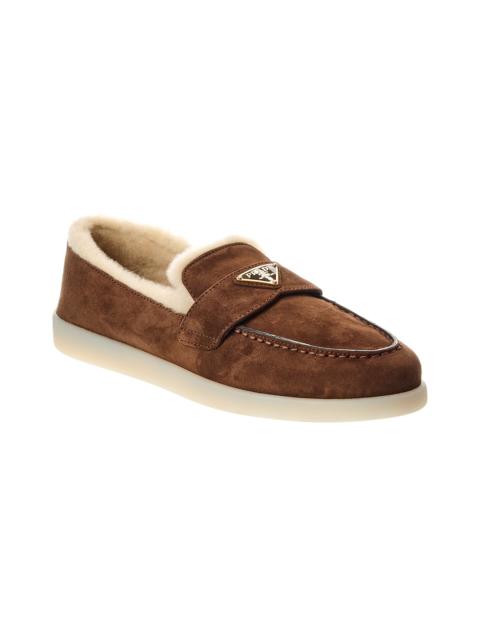 Prada Prada Logo Suede & Shearling Loafer