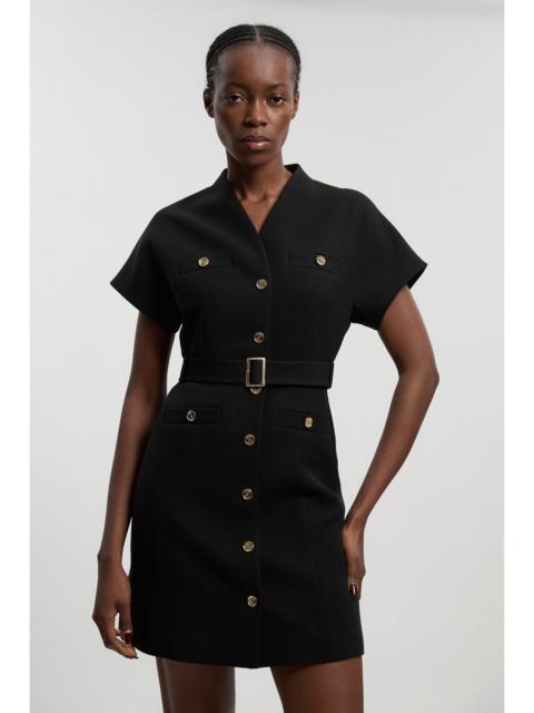 KAREN MILLEN Petite Textured Compact Stretch High Neck Belted Mini Dress