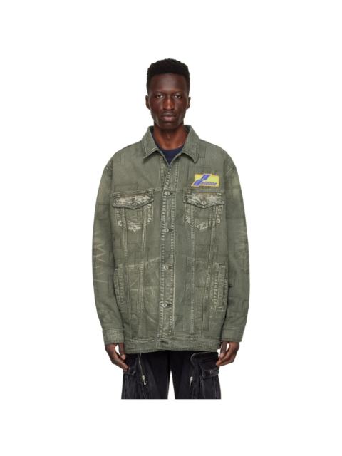 We11done Khaki Jacquard Logo Denim Jacket