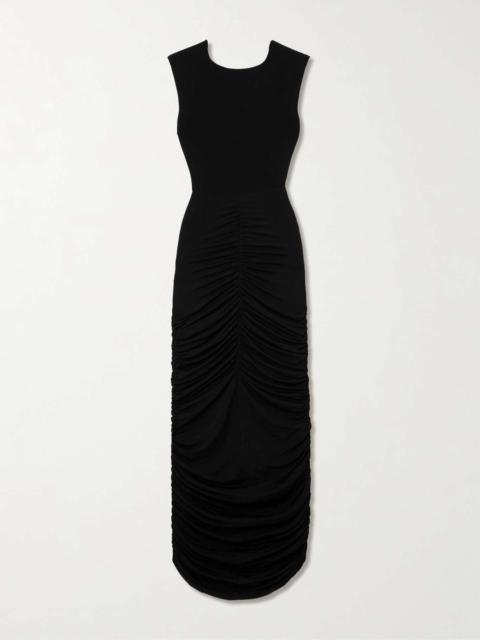 Ruched open-back stretch-jersey gown