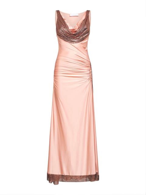 rabanne Pink viscose jersey and mesh long dress