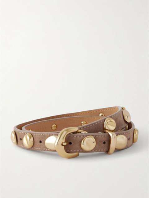 AMANU The Vaal studded suede belt Beige