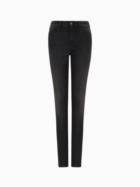 EMPORIO ARMANI J18 High-waisted skinny-fit stonewashed comfort-denim jeans